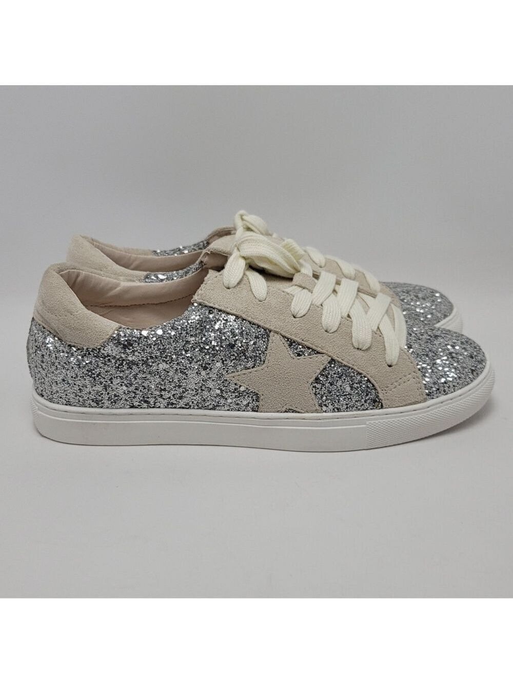 Nature Breeze Dale Silver Glitter Star Fashion Lace Up Sneakers Size 10